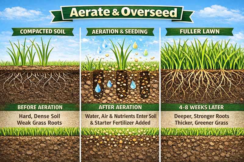 Aerate and overseed digram